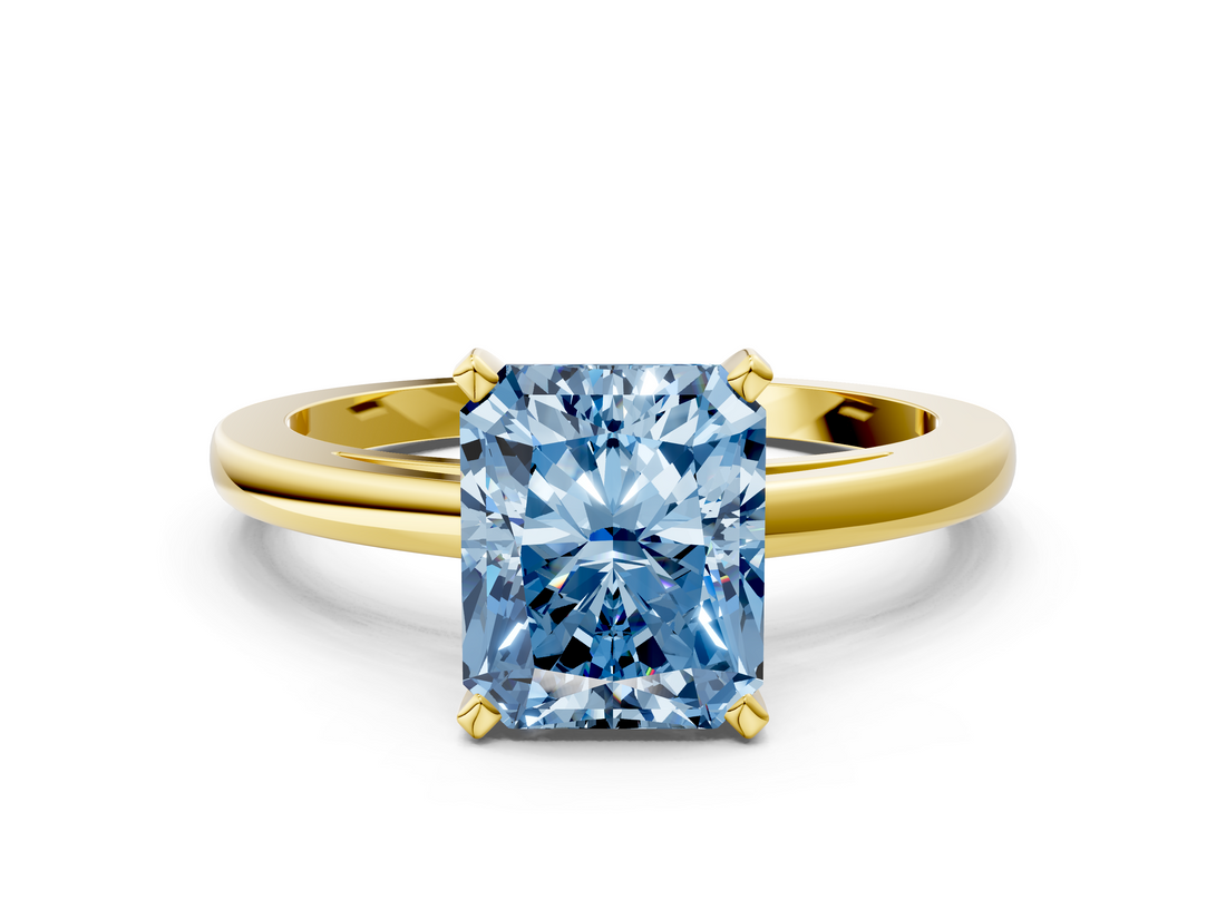 Yellow gold Fancy Blue Radiant  Solitaire Diamond Engagement Ring with Four-Prong Setting on a Classic Band_4