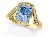 Yellow gold Fancy Blue Radiant  Solitaire Diamond Engagement Ring with Pave Band and Four-Prong Setting 1