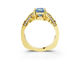 Yellow gold Fancy Blue Radiant  Solitaire Diamond Engagement Ring with Pave Band and Four-Prong Setting 3