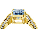 Yellow gold Fancy Blue Radiant  Solitaire Diamond Engagement Ring with Pave Band and Four-Prong Setting 4