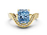 Yellow gold Fancy Blue Radiant  Solitaire Diamond Engagement Ring with Pave Band and Four-Prong Setting