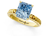 Yellow gold Fancy Blue Radiant  Solitaire Diamond Engagement Ring with XO Engraved Band and Four-Prong Setting 2