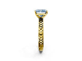 Yellow gold Fancy Blue Radiant  Solitaire Diamond Engagement Ring with XO Engraved Band and Four-Prong Setting 3