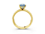 Yellow gold Fancy Blue Radiant  Solitaire Diamond Engagement Ring with XO Engraved Band and Four-Prong Setting 4