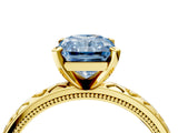 Yellow gold Fancy Blue Radiant  Solitaire Diamond Engagement Ring with XO Engraved Band and Four-Prong Setting 5