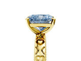 Yellow gold Fancy Blue Radiant  Solitaire Diamond Engagement Ring with XO Engraved Band and Four-Prong Setting