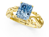 Yellow gold Fancy Blue Radiant  Solitaire Diamond Leaf Vine Band with Prong Setting_49