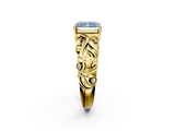 Yellow gold Fancy Blue Radiant  Solitaire Diamond Leaf Vine Band with Prong Setting_50