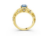 Yellow gold Fancy Blue Radiant  Solitaire Diamond Leaf Vine Band with Prong Setting_51