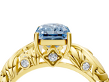 Yellow gold Fancy Blue Radiant  Solitaire Diamond Leaf Vine Band with Prong Setting_52