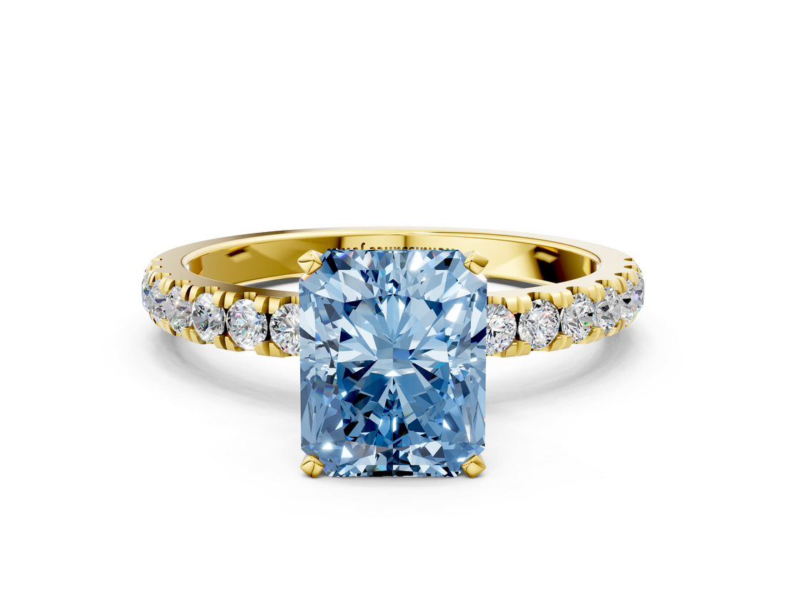 Yellow gold Fancy Blue Radiant  Solitaire Diamond Pavé Band with Four-Prong Setting_42