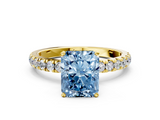 Yellow gold Fancy Blue Radiant  Solitaire Diamond Pavé Band with Four-Prong Setting_42