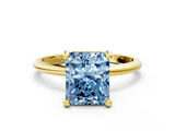 Yellow gold Fancy Blue Radiant  Solitaire Diamond Ring with 4-Prong Setting on a Classic Band_3