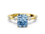 Yellow gold Fancy Blue Radiant  Solitaire Diamond Ring with Bezel Set Side Stones and Prong Setting_3