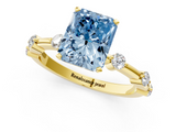 Yellow gold Fancy Blue Radiant  Solitaire Diamond Ring with Bezel Set Side Stones and Prong Setting_4