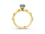 Yellow gold Fancy Blue Radiant  Solitaire Diamond Ring with Bezel Set Side Stones and Prong Setting_6