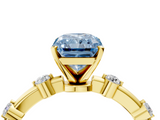 Yellow gold Fancy Blue Radiant  Solitaire Diamond Ring with Bezel Set Side Stones and Prong Setting_7