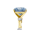Yellow gold Fancy Blue Radiant  Solitaire Diamond Ring with Bezel Set Side Stones and Prong Setting_8