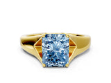 Yellow gold Fancy Blue Radiant  Solitaire Diamond Ring with Cathedral Band and Four-Prong Setting_65