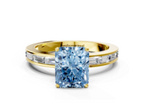 Yellow gold Fancy Blue Radiant  Solitaire Diamond Ring with Channel-Set Baguette Band and Four-Prong Setting_85