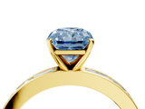 Yellow gold Fancy Blue Radiant  Solitaire Diamond Ring with Channel-Set Baguette Band and Four-Prong Setting_89