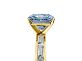 Yellow gold Fancy Blue Radiant  Solitaire Diamond Ring with Channel-Set Baguette Band and Four-Prong Setting_90
