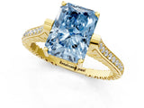 Yellow gold Fancy Blue Radiant  Solitaire Diamond Ring with Channel Set Band and Bezel Prong Setting_58