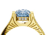 Yellow gold Fancy Blue Radiant  Solitaire Diamond Ring with Channel Set Band and Bezel Prong Setting_61