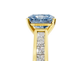 Yellow gold Fancy Blue Radiant  Solitaire Diamond Ring with Channel-Set Band and Four-Prong Setting_8