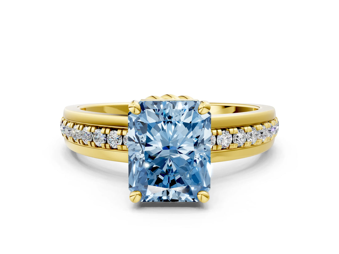 Yellow gold Fancy Blue Radiant  Solitaire Diamond Ring with Channel Set Band and Six-Prong Setting_48