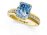 Yellow gold Fancy Blue Radiant  Solitaire Diamond Ring with Channel Set Band and Six-Prong Setting_49