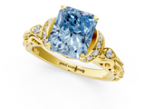 Yellow gold Fancy Blue Radiant  Solitaire Diamond Ring with Filigree Band and Four-Prong Setting_43