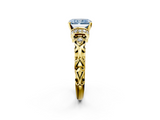 Yellow gold Fancy Blue Radiant  Solitaire Diamond Ring with Filigree Band and Four-Prong Setting_44