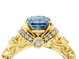 Yellow gold Fancy Blue Radiant  Solitaire Diamond Ring with Filigree Band and Four-Prong Setting_46