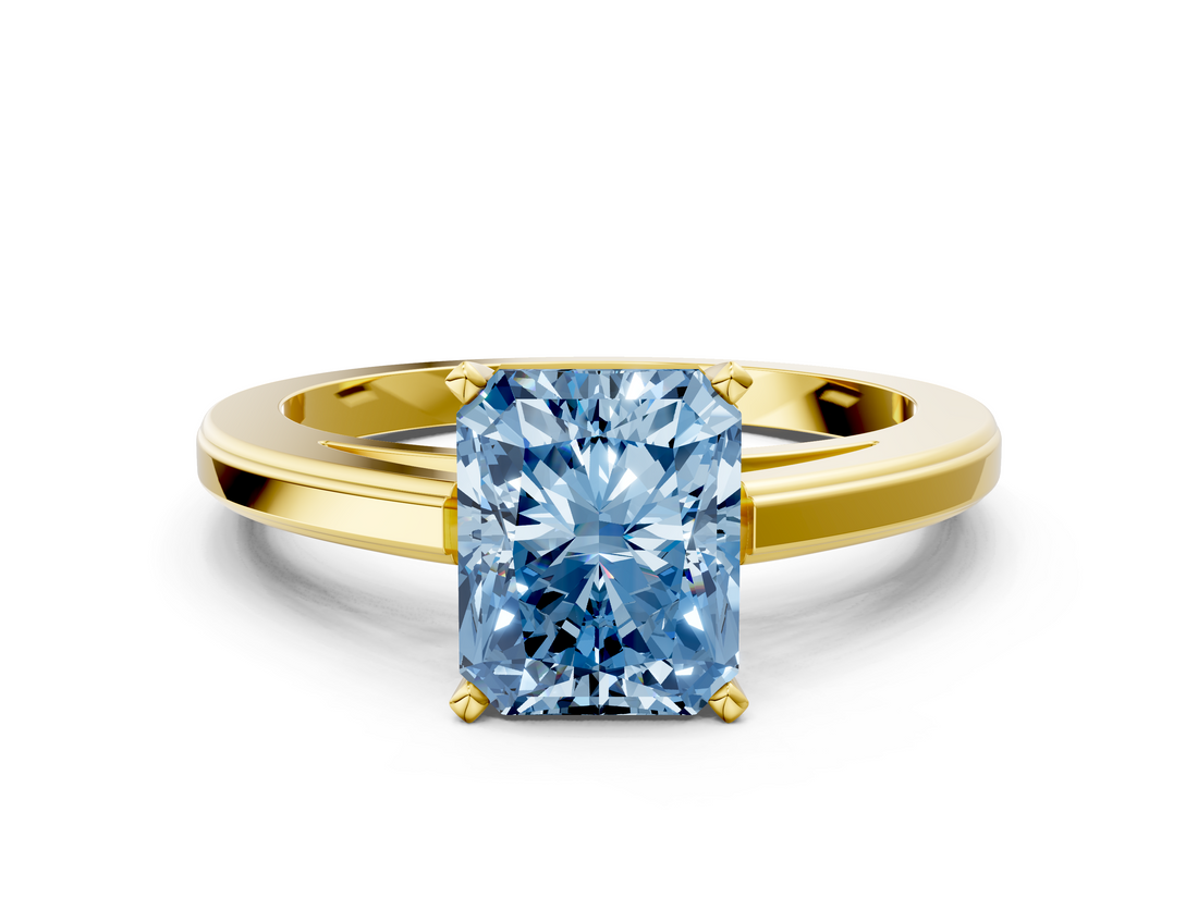 Yellow gold Fancy Blue Radiant  Solitaire Diamond Ring with Four-Prong Setting and Classic Band_3