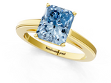 Yellow gold Fancy Blue Radiant  Solitaire Diamond Ring with Four-Prong Setting and Classic Band_4