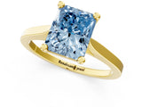 Yellow gold Fancy Blue Radiant  Solitaire Diamond Ring with Four-Prong Setting and Tapered Band 1