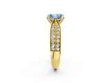 Yellow gold Fancy Blue Radiant  Solitaire Diamond Ring with Milgrain Pavé Band and Four-Prong Setting_34