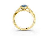 Yellow gold Fancy Blue Radiant  Solitaire Diamond Ring with Milgrain Pavé Band and Four-Prong Setting_35