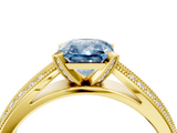Yellow gold Fancy Blue Radiant  Solitaire Diamond Ring with Milgrain Pavé Band and Four-Prong Setting_36