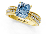 Yellow gold Fancy Blue Radiant  Solitaire Diamond Ring with Milgrain Pavé Band and Four-Prong Setting_48