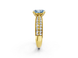 Yellow gold Fancy Blue Radiant  Solitaire Diamond Ring with Milgrain Pavé Band and Four-Prong Setting_49