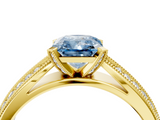 Yellow gold Fancy Blue Radiant  Solitaire Diamond Ring with Milgrain Pavé Band and Four-Prong Setting_51