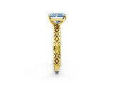 Yellow gold Fancy Blue Radiant  Solitaire Diamond Ring with Milgrain and Black Enamel X Pattern Band_184