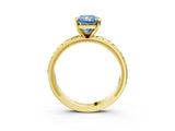 Yellow gold Fancy Blue Radiant  Solitaire Diamond Ring with Milgrain and Black Enamel X Pattern Band_185