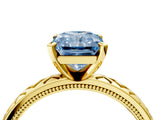 Yellow gold Fancy Blue Radiant  Solitaire Diamond Ring with Milgrain and Black Enamel X Pattern Band_186