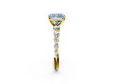 Yellow gold Fancy Blue Radiant  Solitaire Diamond Ring with Pave Band and Four-Prong Setting_181