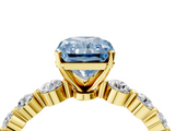 Yellow gold Fancy Blue Radiant  Solitaire Diamond Ring with Pave Band and Four-Prong Setting_183