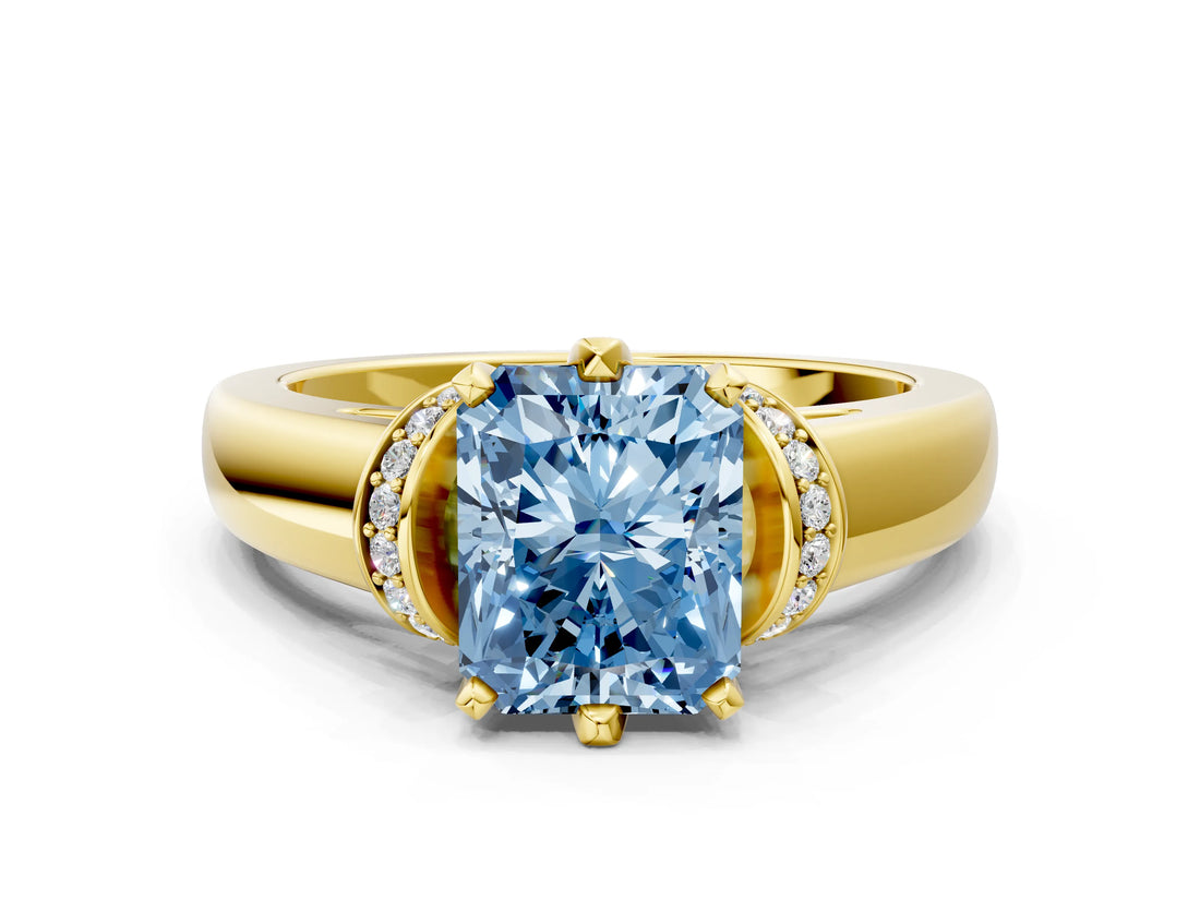 Yellow gold Fancy Blue Radiant  Solitaire Diamond Ring with Pave Band and Six-Prong Setting_32