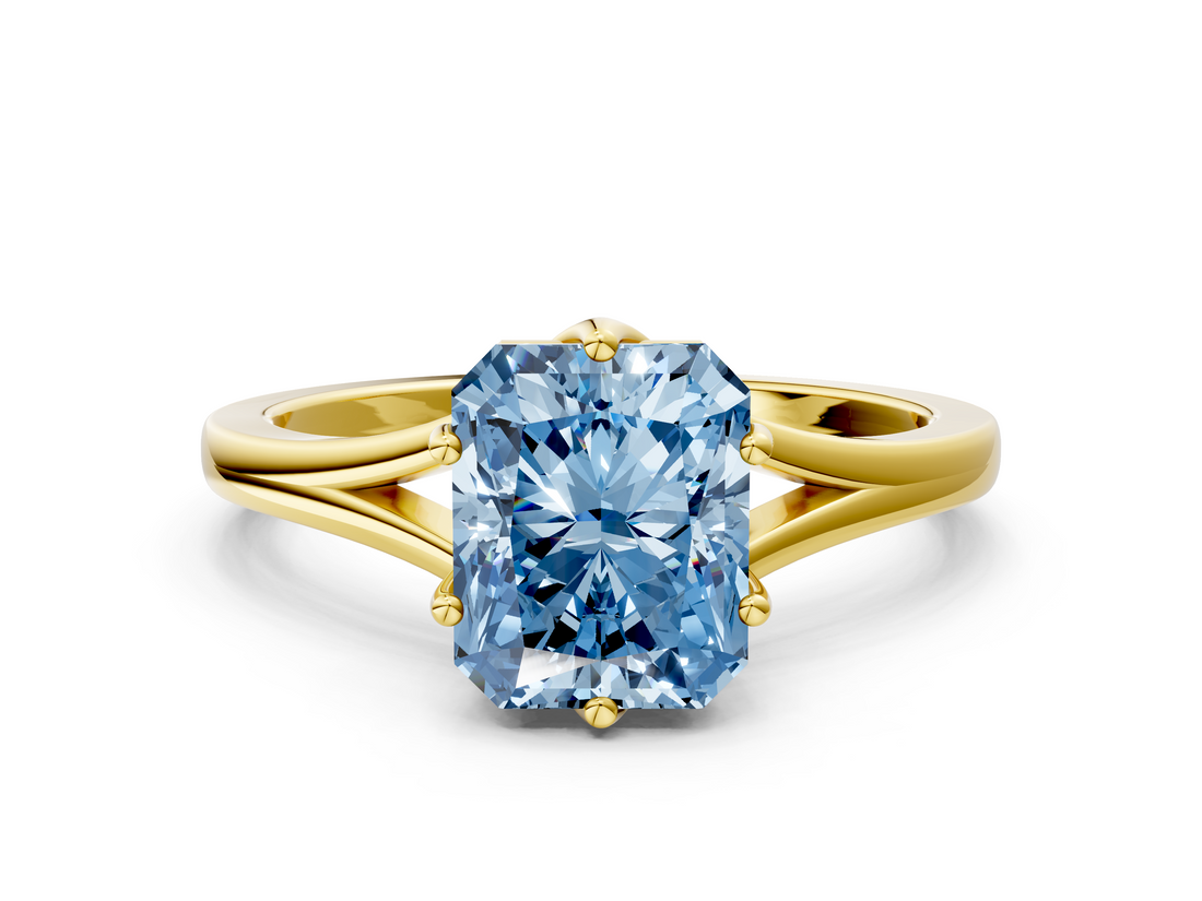 Yellow gold Fancy Blue Radiant  Solitaire Diamond Ring with Six-Prong Setting and Tapered Band_17